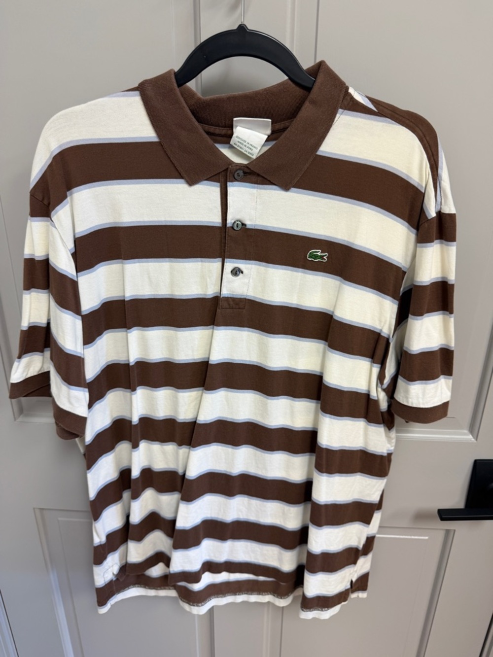 Lacoste Men's Brown & White Horizontal Stripe Polo